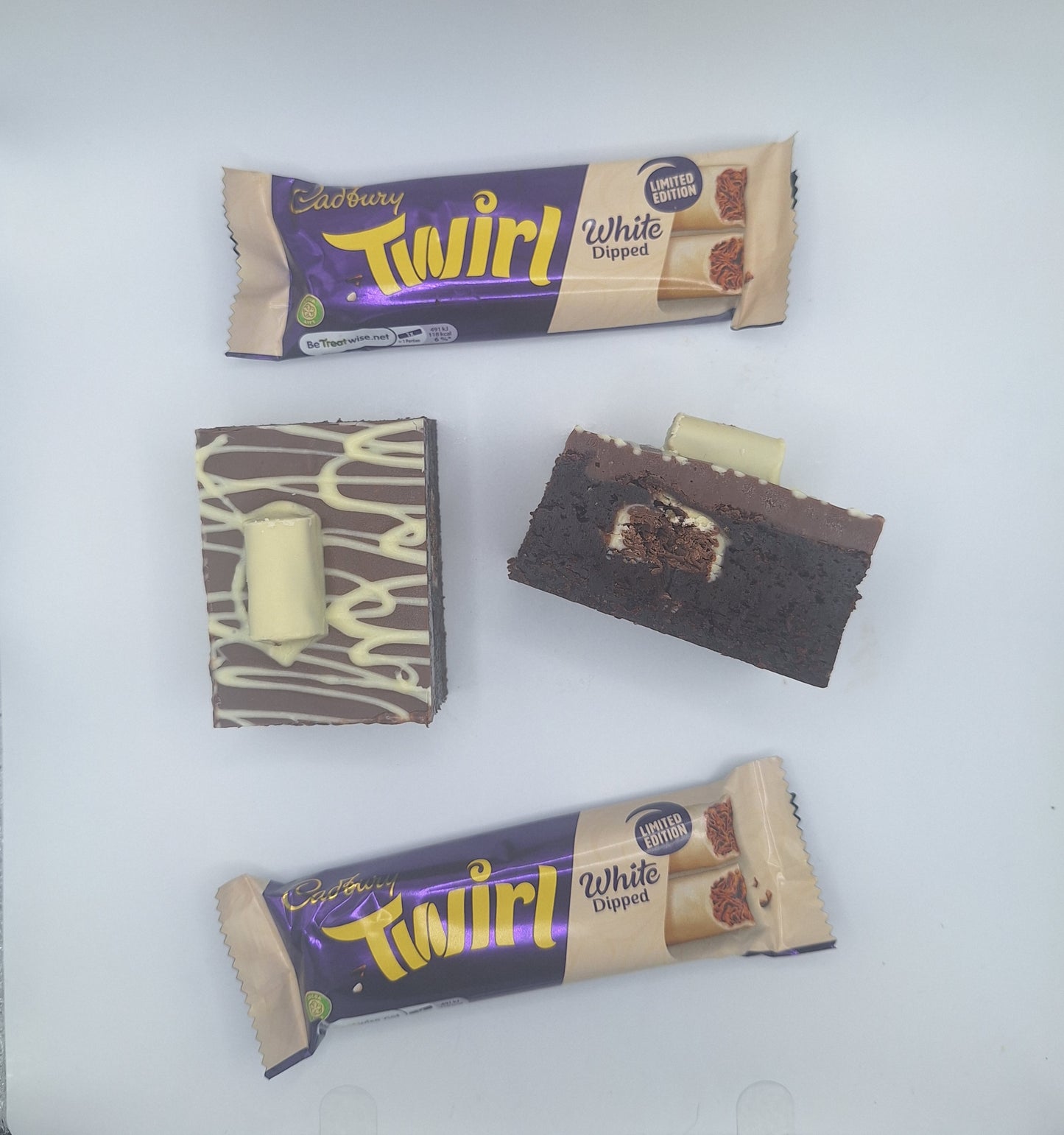 White dipped Twirl Brownie